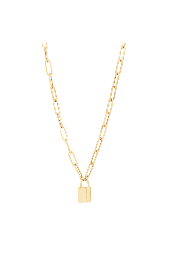 Women's Welry 3.8mm Paperclip Chain Lock Pendant Necklace in 10kt Yellow Gold, 20"