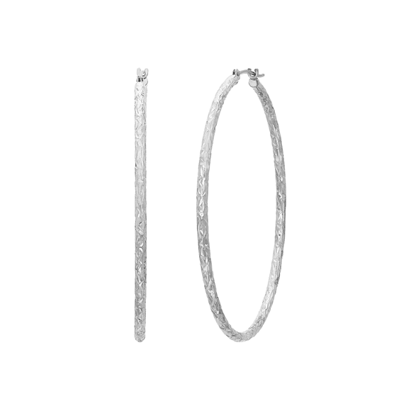 Women's Welry 50mm Round Textured Hoop Earrings in 14kt White Gold