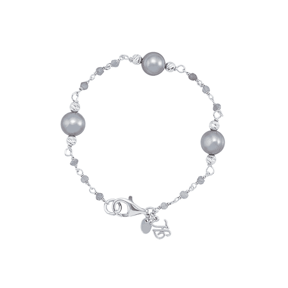 Women's Welry 8-9mm Freshwater Grey Pearl and Iolite Bead Bracelet in Sterling Silver, 7.25"