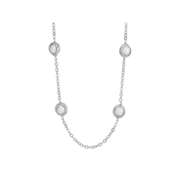 Women's Welry 8-9mm Freshwater Pearl Knotted Station Chain Necklace in Sterling Silver, 36"