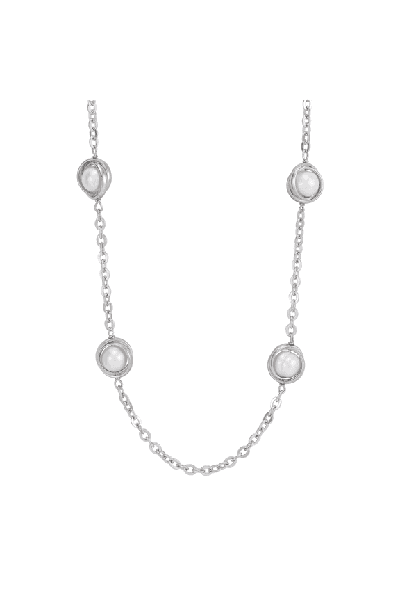 Women's Welry 8-9mm Freshwater Pearl Knotted Station Chain Necklace in Sterling Silver, 36"