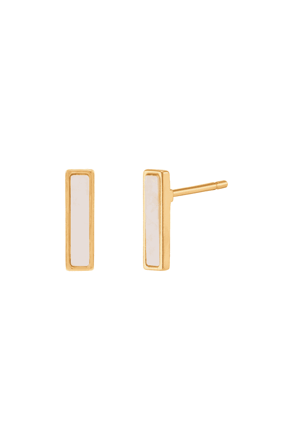 Women's Welry Baguette White Mother-of-Pearl Stud Earrings in 14kt Yellow Gold