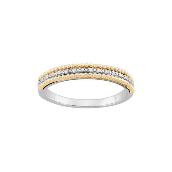 Women's Welry Beaded Band Ring with Diamonds in Sterling Silver with 14kt Yellow Gold, Size 7