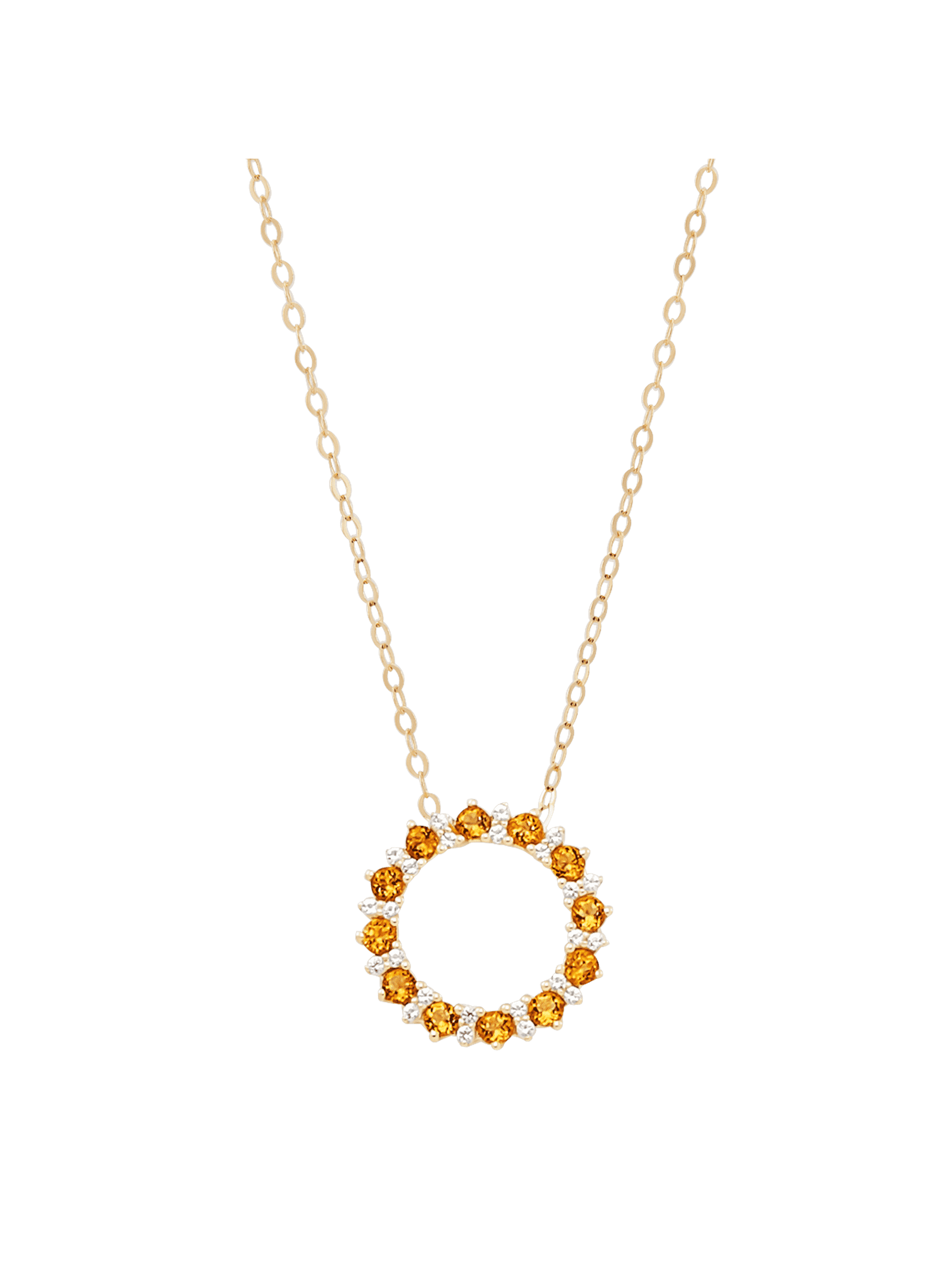 Women's Welry Citrine and White Topaz Circle Pendant Necklace in 14kt Yellow Gold, 18"