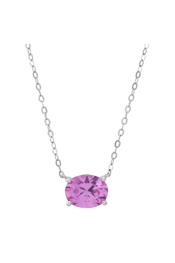 Women's Welry Created Oval Pink Sapphire Pendant Necklace in 10kt White Gold, 17"