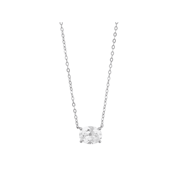 Women's Welry Created Oval White Sapphire Pendant Necklace in 10kt White Gold, 17"
