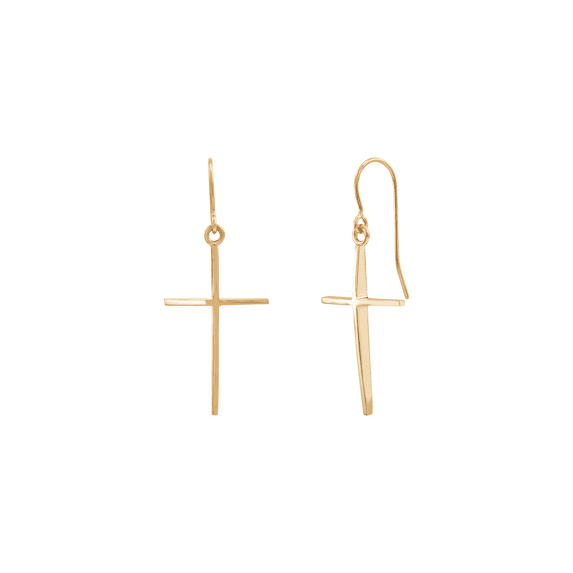 Women's Welry Cross Dangle Drop Earrings in 14kt Yellow Gold