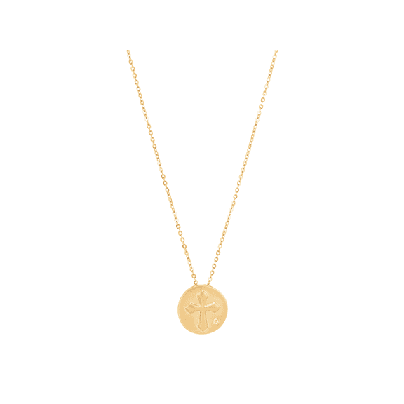 Women's Welry Cross Pendant Necklace with Diamond in 10kt Yellow Gold, 16" + 1" + 1"