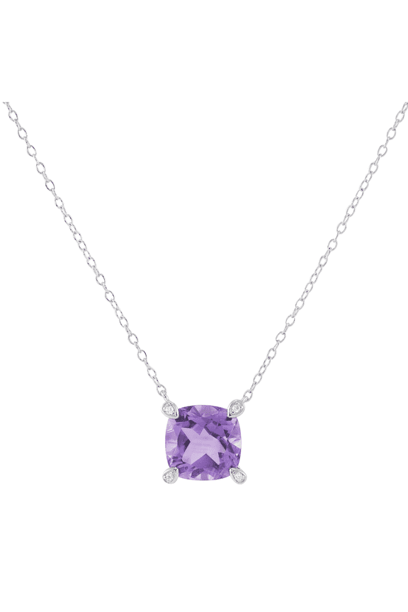 Women's Welry Cushion-Cut Amethyst Pendant Necklace with Cubic Zirconia in Sterling Silver, 18"