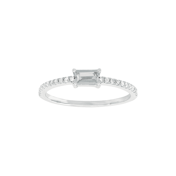 Women's Welry Emerald-Cut Natural Aquamarine Ring with 1/10 cttw Diamonds in 14kt White Gold