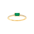 thumbnail image 1 of Women's Welry Emerald-Cut Natural Emerald Ring with 1/10 cttw Diamonds in 14kt Yellow Gold, 1 of 3