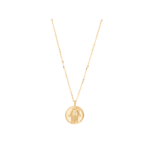 Women's Welry Hamsa Pendant Necklace with Diamond in 10kt Yellow Gold, 16" + 1" + 1"