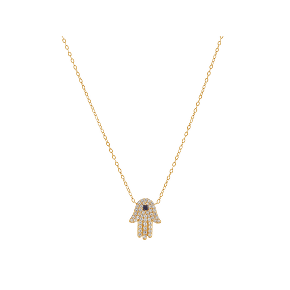 Women's Welry Hamsa Pendant Necklace with Lab-Created Sapphires in 10kt Yellow Gold, 17"