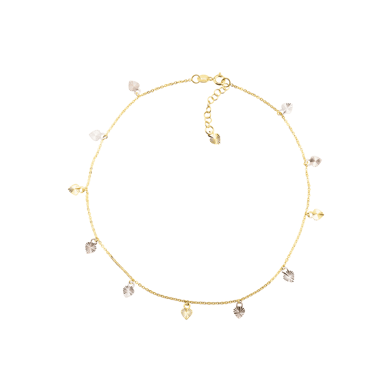 Women's Welry Heart Charm Anklet in 10kt Three-Tone Gold, 10" + 1"