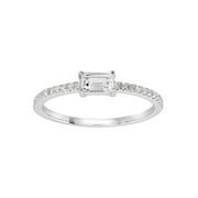 Women's Welry Natural Emerald-Cut White Topaz Ring with 1/10 ct Diamonds in 14kt Gold