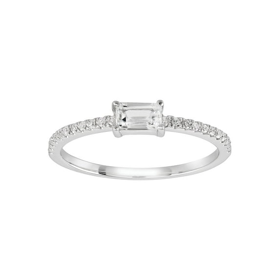 Women's Welry Natural Emerald-Cut White Topaz Ring with 1/10 ct Diamonds in 14kt Gold