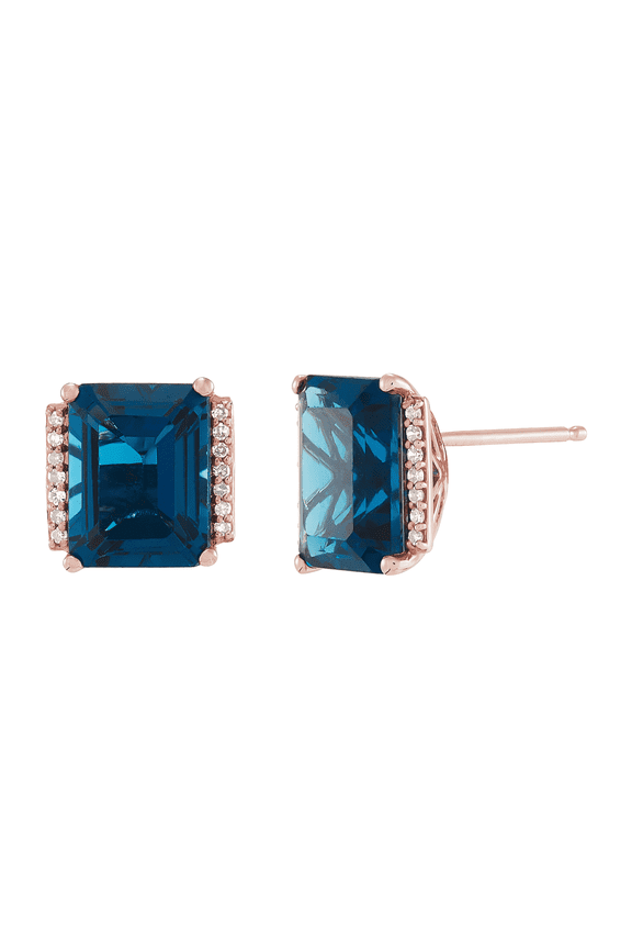 Women's Welry Natural London Blue Topaz Stud Earrings with Diamonds in 10kt Rose Gold