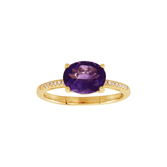 Women's Welry Natural Oval Amethyst Ring with Diamond Accents in 10kt Yellow Gold, Size 7