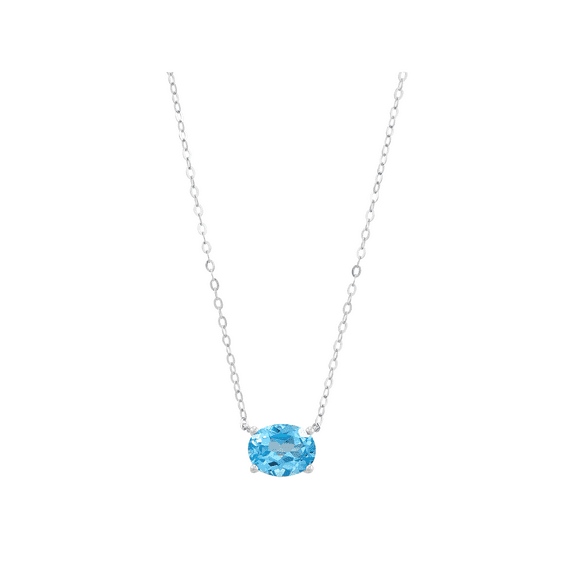 Women's Welry Natural Oval Swiss Blue Topaz Pendant Necklace in 10kt White Gold, 17"