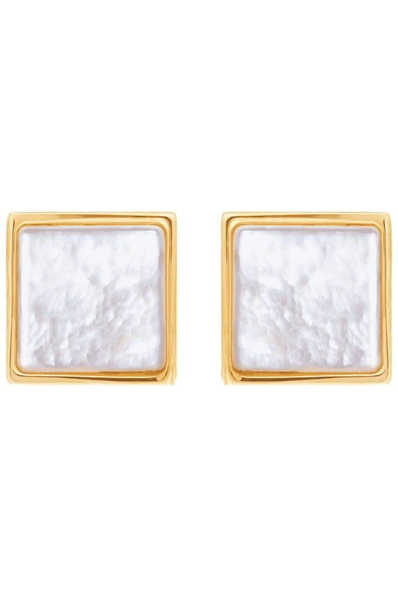 Women's Welry Natural Square Mother-of-Pearl Stud Earrings in 14kt Yellow Gold