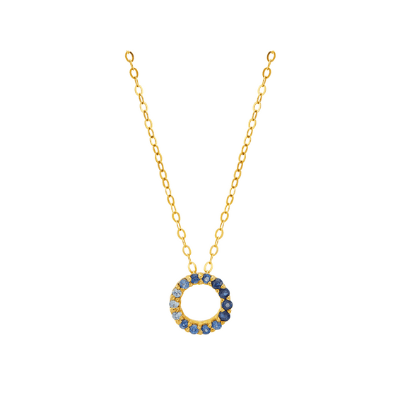 Women's Welry Ombre Blue Sapphire Open Circle Pendant Necklace in 10kt Yellow Gold, 17"
