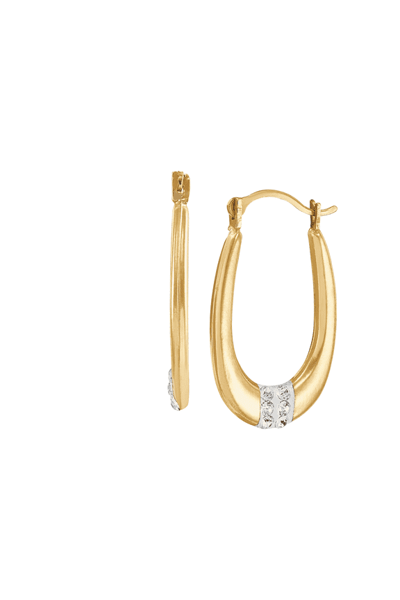 Women's Welry Oval Hoop Earrings with Crystals in 10kt Yellow Gold