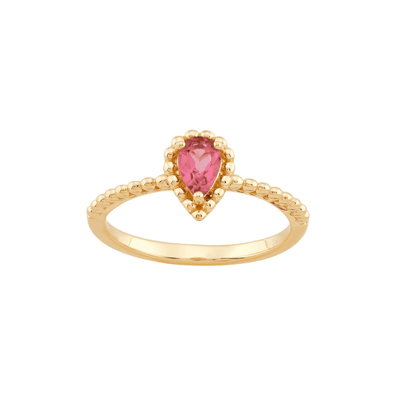 Women's Welry Pear-Cut Pink Tourmaline Beaded Ring in 10kt Yellow Gold, Size 8