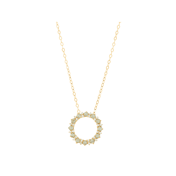 Women's Welry Peridot and White Topaz Circle Pendant Necklace in 14kt Yellow Gold, 18"