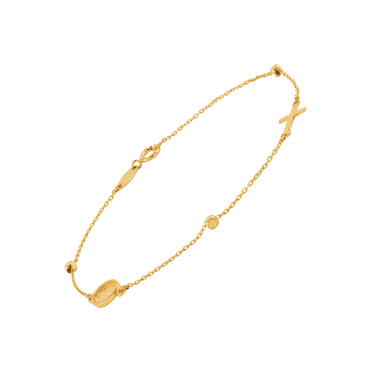 Women's Welry Religious Medal Station Charm Bracelet in 14kt Yellow Gold, 7.25"