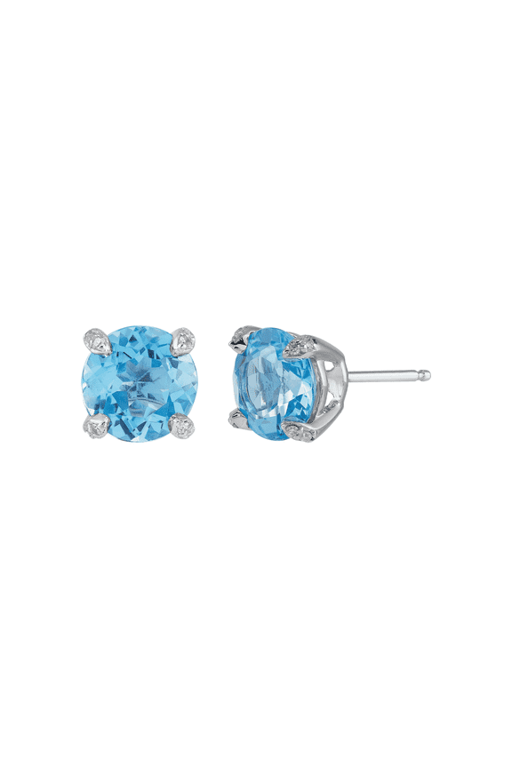 Women's Welry Round-Cut Swiss Blue Topaz Stud Earrings with Diamonds in 10kt White Gold