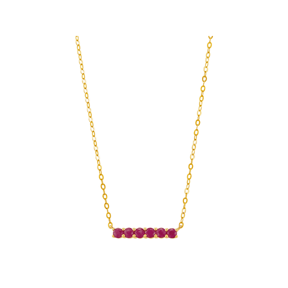 Women's Welry Ruby Six Stone Bar Pendant Necklace in 10kt Yellow Gold, 17"
