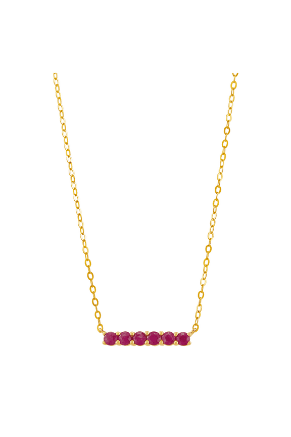 Women's Welry Ruby Six Stone Bar Pendant Necklace in 10kt Yellow Gold, 17"