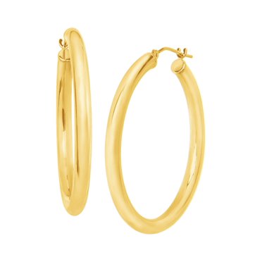 Real 10K Solid Yellow Gold 2mm X 15mm Plain Shiny Round Tube Hoop Earrings – Italian Made, Butterfly Closure