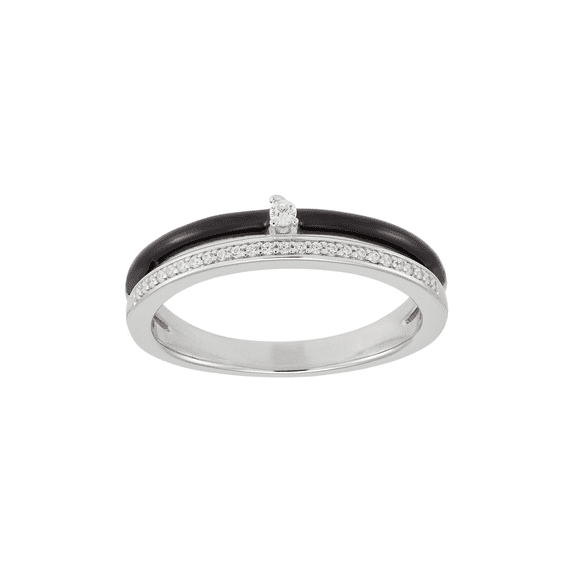 Women's Welry Sterling Silver Black Enamel Double Band Ring with Cubic Zirconia, Size 7