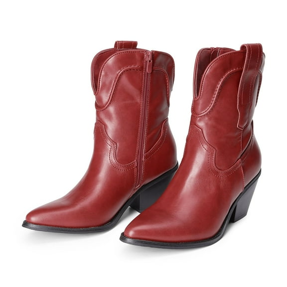 Women's Western Ankle Booties - Pointed Toe Cowgirl Boots with Low Heel Comfortable Pull-On Design for Casual Wear