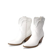 Women's Western Ankle Booties - Pointed Toe Cowgirl Boots with Low Heel Comfortable Pull-On Design for Casual Wear