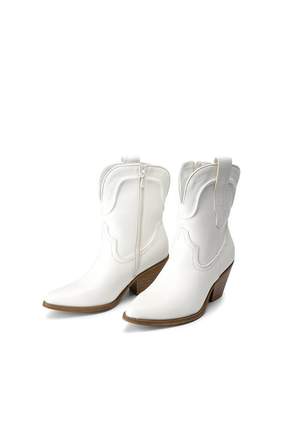 Women's Western Ankle Booties - Pointed Toe Cowgirl Boots with Low Heel Comfortable Pull-On Design for Casual Wear