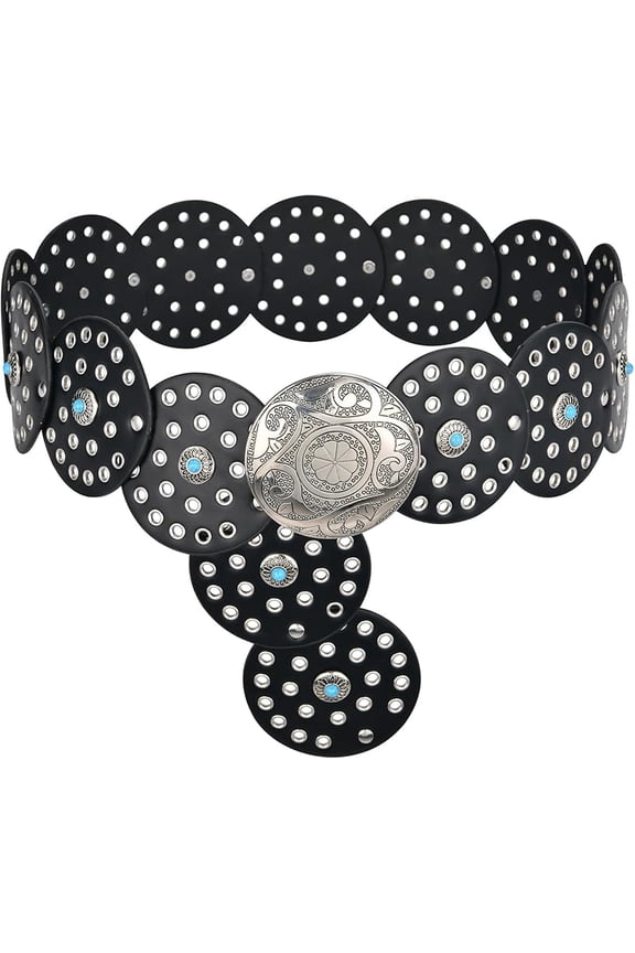 Women's Western Belt Bohemian Cowgirl Wide Plate Belt Women's Concho Cowboy Belt