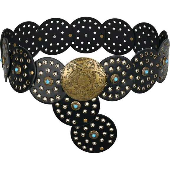 Women's Western Belt Bohemian Cowgirl Wide Plate Belt Women's Concho Cowboy Belt