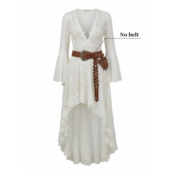 Women's Western Bohemian Lace Dress, Sexy Deep V-Neck Long Sleeve,Country Concert Outfit,Vintage Romantic Beach Vacation Party Gown Women