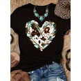 thumbnail image 1 of Women's Western Cow Leopard Print Heart Graphic T-Shirt Casual Boho Short Sleeve Crew Neck Retro Summer Tee, 1 of 6