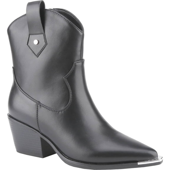 Women's Western Cowboy Ankle Boots Pointed Toe Low Block Heel Side Zipper Pull On Booties