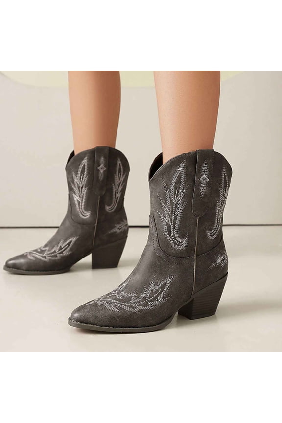 Women's Western Cowboy Booties Fashion Boots With Low Block Heel Embroidery Short Ankle Boots Walking Boots For Country Concert Disco Outfits