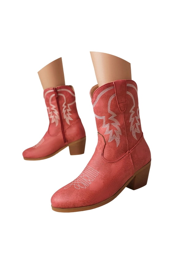 Women's Western Cowboy Boots Embroidered Mid-Calf Round Toe Cowgirl Boot Accommodate Both Regular and Wide Calf Plus Size