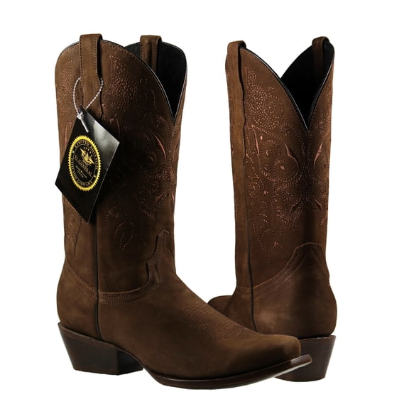 Women's Western Cowboys Boots, Square Toe Cowgirls Brown Leather Boots