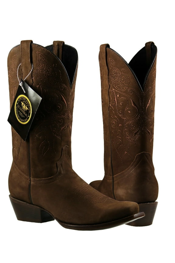 Women's Western Cowboys Boots, Square Toe Cowgirls Brown Leather Boots