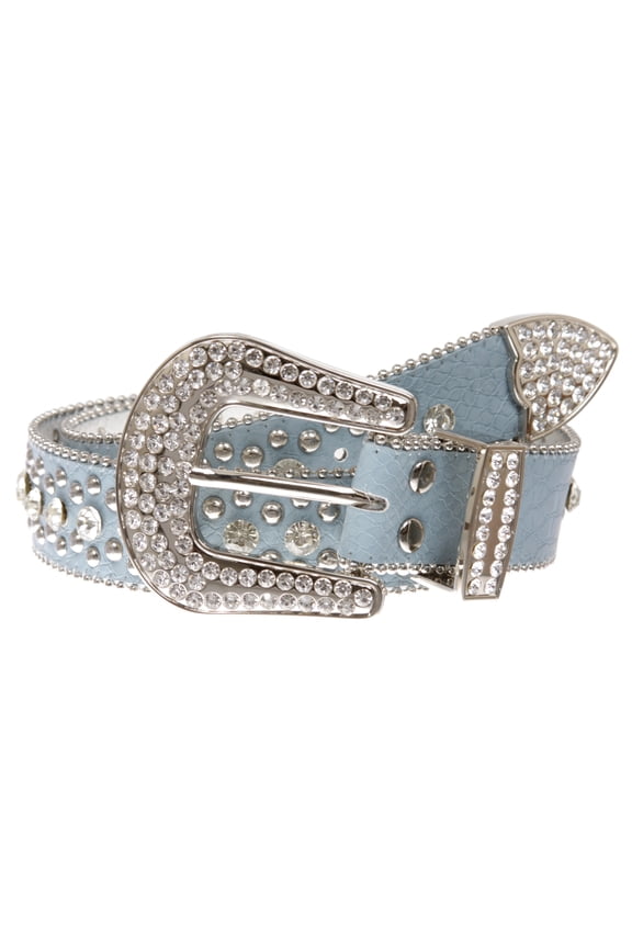 Women's Western Cowgirl Alligator Rhinestone Studded Leather Belt