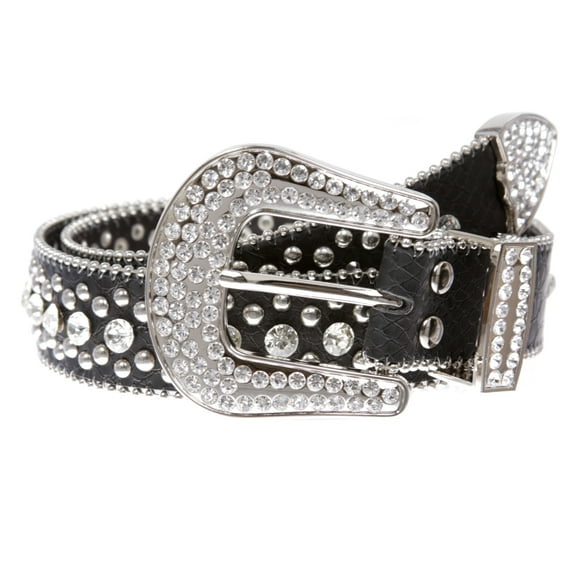 Women's Western Cowgirl Alligator Rhinestone Studded Leather Belt