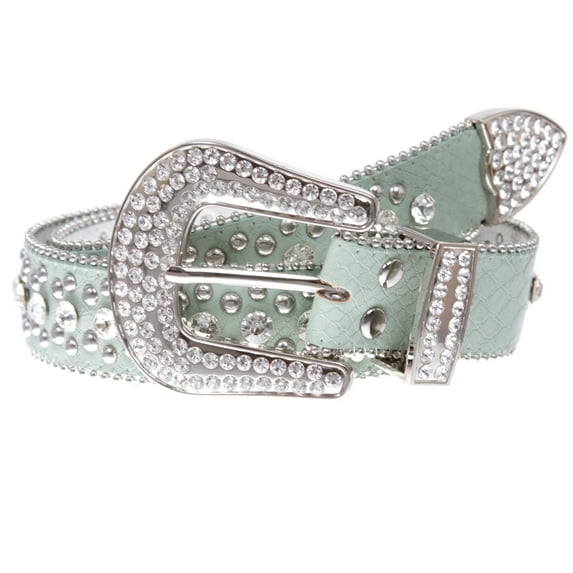 Women's Western Cowgirl Alligator Rhinestone Studded Leather Belt
