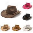 thumbnail image 1 of Women's Western Denim Suede Curved Top Hat Brim Hat English Jazz Hat Girls Cowboy Hat, 1 of 6